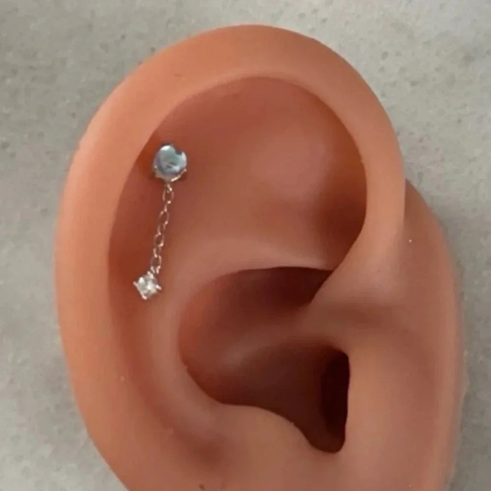 COPY - Sterling Silver Opal Crystal Chain Dangle Cartilage Earring 

Brand New